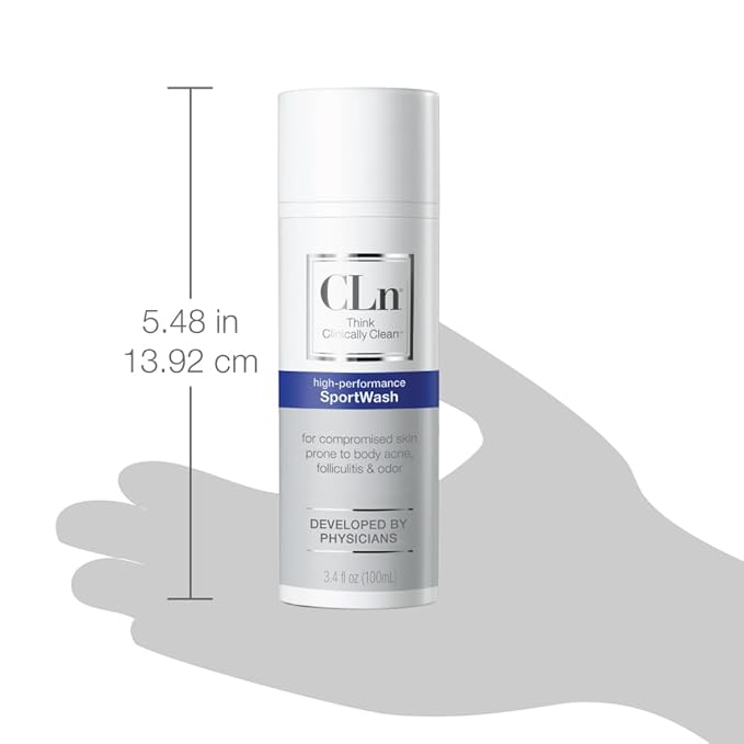 CLn® SportWash – High-Performance Sport Body Wash, For Men & Women Prone to Body Odor, Foot Odor, Ringworm, Folliculitis, & Back Acne, Fragrance-Free & Paraben-Free, 3.4 fl. oz.