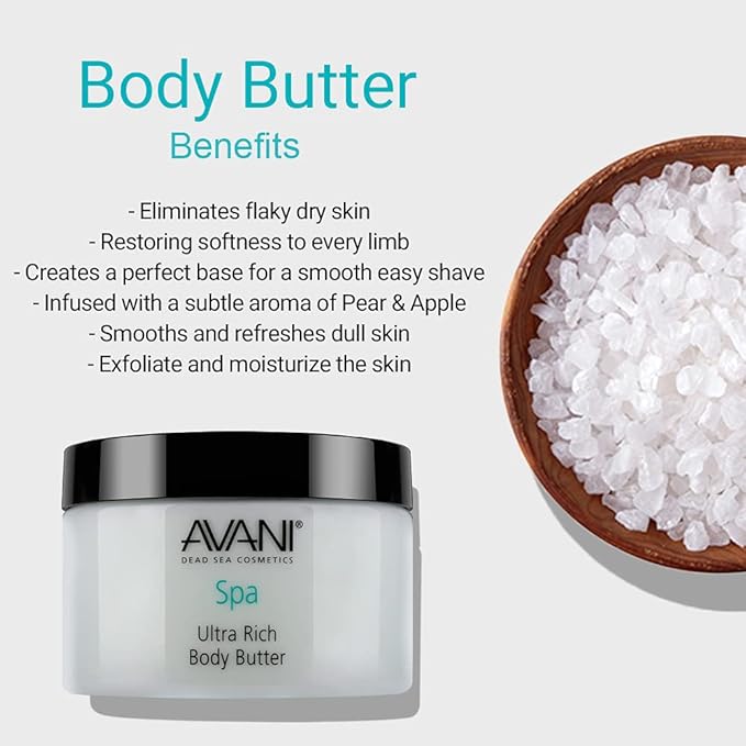 Avani Ultra Rich Body Butter-Dead Sea Salt, Aloe Vera,Vitamin E, Shea, Jojoba, Sunflower, Olive Essential Oil-for All Skin Types-Pear/Apple Fragrance