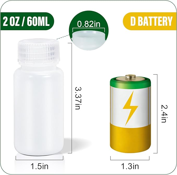 DEMORA 2 oz Small Plastic Bottles with Caps, Airtight Refillable Wide Mouth Travel Bottles for Toiletries, HDPE Food Grade Plastic Containers for Liquids Pill Sample Lab Reagent (Translucent, 4 Pcs)