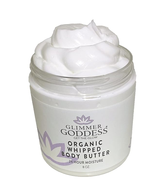GLIMMER GODDESS Organic Whipped Body Butter for Women - Moisturizer Cream with Shea & Cocoa Butter, Almonds & Coconut Oil - Coconut, 8oz