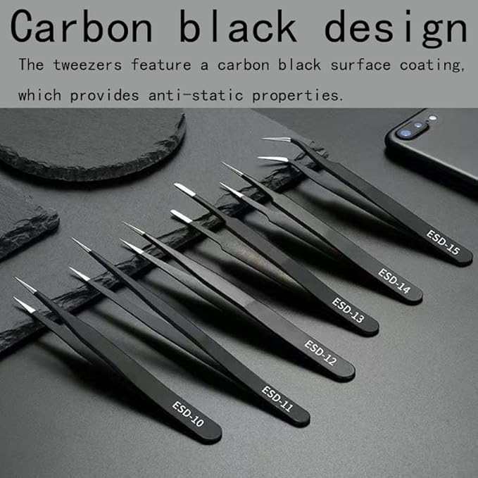 10-in-1 Anti-static Precision Tweezers Set - Professional-grade Tools for Electronics Repair, Crafts, Eyelash Extensions & More Fine Work