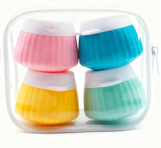 Cute Travel Containers for Toiletries – Macaron Color Silicone Cream Jars, TSA Approved Travel Size Cosmetic Jars with Leak-proof Lids, Refillable Small Containers for Face & Body Cream (4 Pack)
