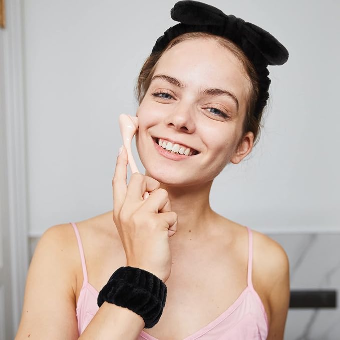 WHAVEL 6PCS Spa Headband and Wristbands Set, Face Wash Headband Wrist Bands for Washing Face Makeup Skincare Hair Band Skin Care Accessories Tools