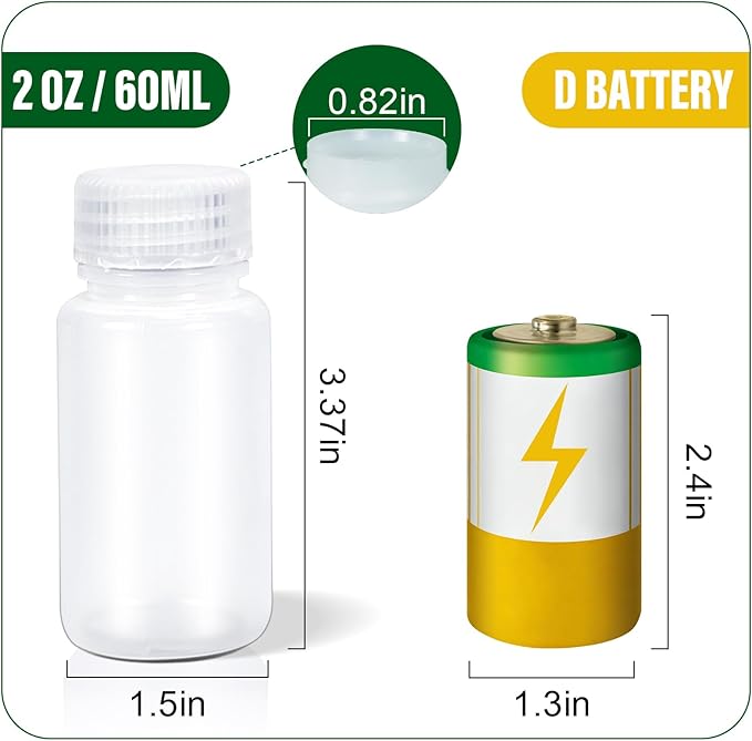 DEMORA 2 oz Small Plastic Bottles with Caps, Airtight Refillable Wide Mouth Travel Bottles for Toiletries, PP Food Grade Plastic Containers for Liquids Pill Sample Lab Reagent (Clear, 4 Pcs)