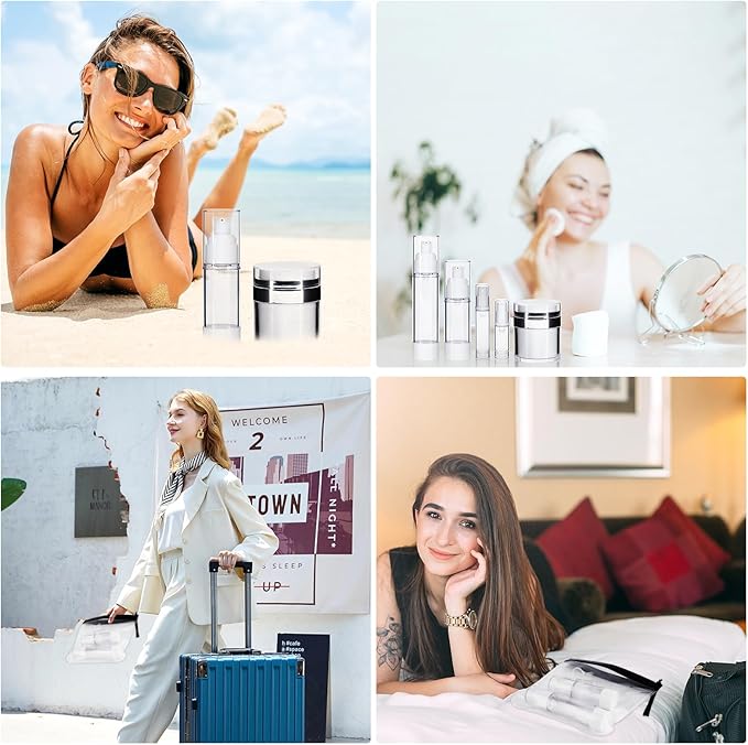 34 Pack Airless Pump Jars Set, 1.7/1/0.7/0.34oz Refillable Travel Size Containers, Leak-Proof Toiletry Bottles for Skincare and Creams, Lotion, Eye Cream, Liquid, Foundation, Shampoo