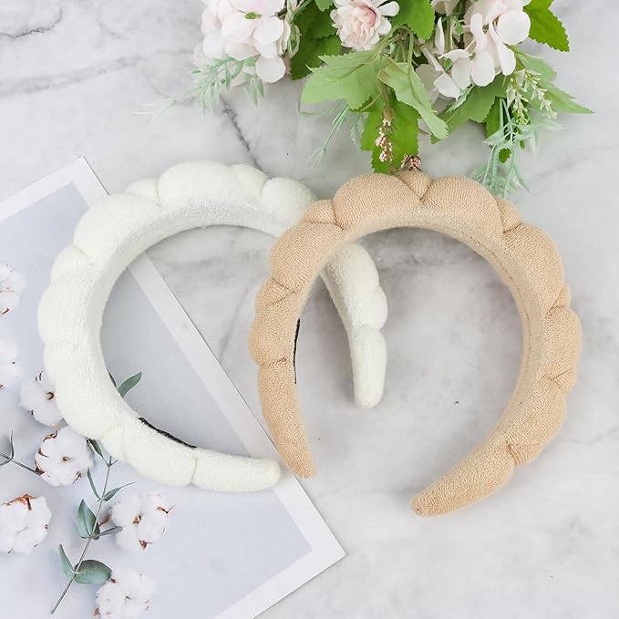 WHAVEL 2 Pack Spa Headband for Washing Face, Get Ready Headband Soft Terry Cloth Headbands Puffy Hair Band for Face Washing, Skincare, Makeup