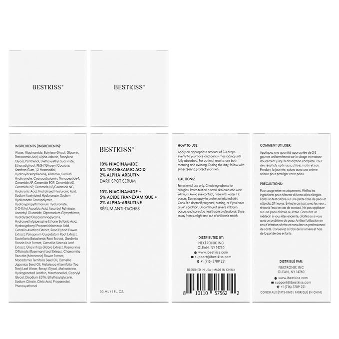 10% Niacinamide + 5% Tranexamic Acid + 2% Alpha-Arbutin Dark Spot Serum with Ceramides Hyaluronic Acid Centella Asiatica - Korean Glass Skin Vegan Paraben Fragrance Cruelty Free 1 FL OZ/30mL