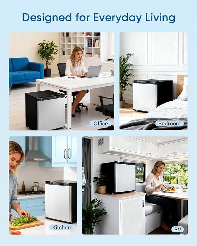 1.1 Cu.ft Mini Freezer - Compact Upright Freezer with 7 Adjustable Thermostat, Removable Shelf, Reversible Single Door, 360°Uniform Cooling Small freezer for Home Office Kitchen Dorm, Silver