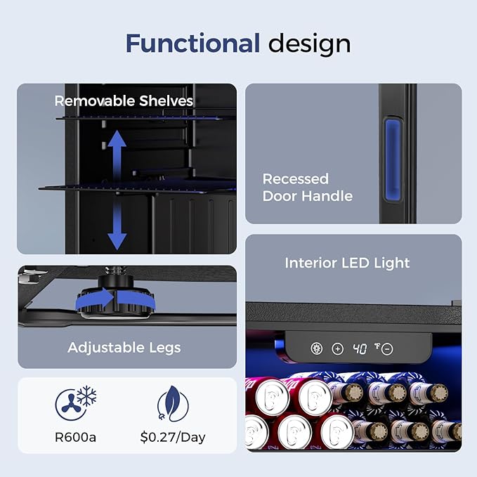 1.7 Cu.Ft Beverage Refrigerator Cooler - 68 Can Mini Fridge Glass Door for Drink Soda Beer Wine - Small Refrigerator for Bedroom Office Home Dorm Bar, Black