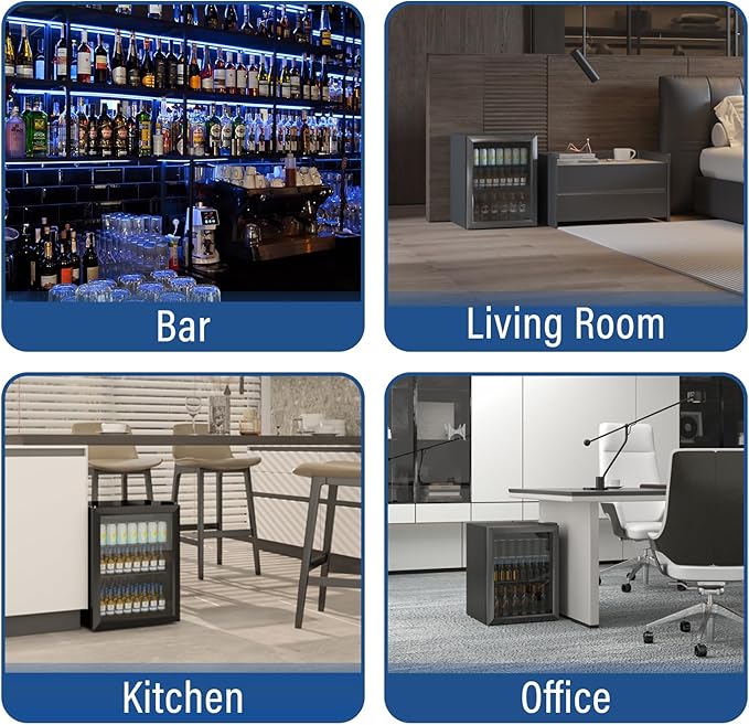 1.6 Cubic Feet Mini Fridge, 70 Can Freestanding Beverage Refrigerator with Glass Front Door for Soda, Beer Under Counter Small Refrigerator with Adjustable Shelves and Digital Display(Black)