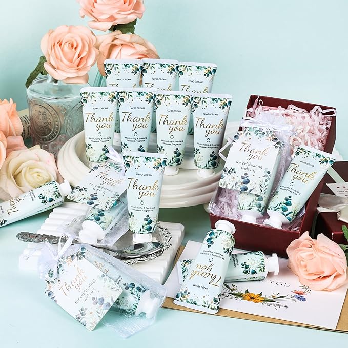 50 Pack Bulk Hand Cream Gifts Sets, Wedding Party Favors, Bridal Shower Gifts and Baby Shower Party Favors for Guests with Organza Bag and Thank You Card, Bulk Thank You Gifts for Women(Eucalyptus)