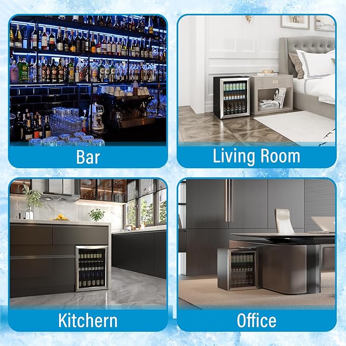 1.6 Cubic Feet Mini Fridge, 70 Can Freestanding Beverage Refrigerator with Glass Front Door for Soda, Beer Under Counter Small Refrigerator with Adjustable Shelves and Digital Display(Silver)