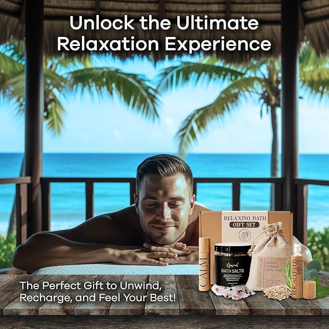 Soulistic Root Revitalizing Bath Set – Wellness Products with Tranquil Essential Oil Roller, Oatmeal Lavender Soak, Epsom Salts with Essential Oils, Ready-to-Gift Premium Box, Ideal Holiday Spa Gift