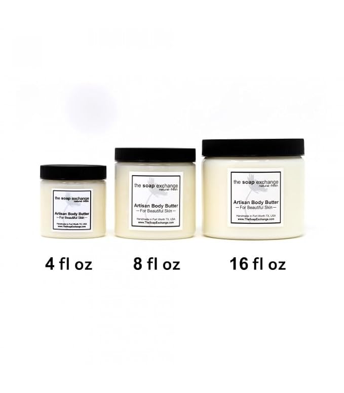 The Soap Exchange Body Butter - Unscented Fragrance Free - Hand Crafted 4 fl oz / 120 ml Natural Artisan Skin Care, Shea Butter, Aloe Vera, Nourish, Moisturize, & Protect. Made in the USA.
