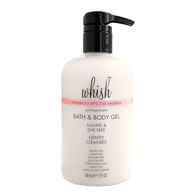 Whish Beauty Pomegranate Body Wash - Moisturizing Bath & Body Gel for Women - Gentle on Sensitive Skin with Shea Butter & Aloe - Sulfate & Paraben Free - 13 fl oz
