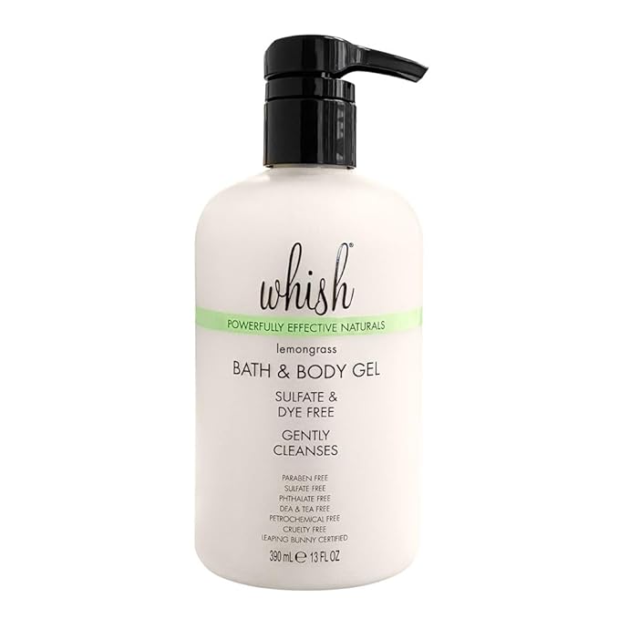 Whish Beauty Bath & Body Gel - Moisturizing Body Wash for Women - Gentle On Sensitive Skin - Shower Gel infused with Shea Butter & Aloe - Sulfate & Paraben Free - Lemongrass - 13 fl oz