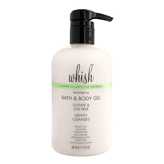 Whish Beauty Bath & Body Gel - Moisturizing Body Wash for Women - Gentle On Sensitive Skin - Shower Gel infused with Shea Butter & Aloe - Sulfate & Paraben Free - Lemongrass - 13 fl oz