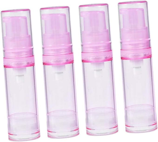 4pcs Pink Airless Pump Bottles Travel Vacuum Lotion Containers Refillable Plastic Toiletries Dispensers for Shampoo Creams Serums Skincare