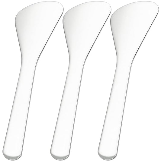 3pcs Mini Metal Makeup Spatula, Reusable Cosmetic Cream Spatulas Spoon, Skincare Scoop Applicator Facial Massage Beauty Tools for Mixing and Sampling Face Eye Cream- 3.17"×0.98"