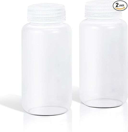 DEMORA 8 oz Plastic Bottles with Lids, Airtight Refillable Wide Mouth Travel Bottles for Toiletries, HDPE Food Grade Plastic Containers for Liquids Pill Water Sample Lab Reagent (Translucent, 2 Pcs)