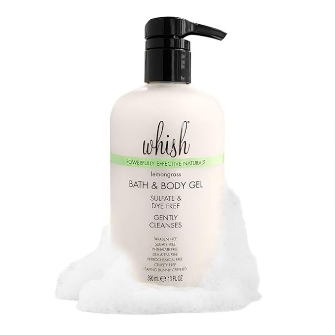 Whish Beauty Bath & Body Gel - Moisturizing Body Wash for Women - Gentle On Sensitive Skin - Shower Gel infused with Shea Butter & Aloe - Sulfate & Paraben Free - Lemongrass - 13 fl oz