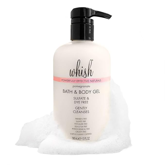 Whish Beauty Pomegranate Body Wash - Moisturizing Bath & Body Gel for Women - Gentle on Sensitive Skin with Shea Butter & Aloe - Sulfate & Paraben Free - 13 fl oz