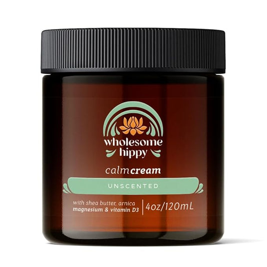 WHOLESOME HIPPY Calm Cream – Unscented Body Butter with Magnesium, Vitamin D3, Shea, Arnica & Turmeric – Vegan Hydrating Moisturizer for Sensitive Skin & Self-Care – 4oz