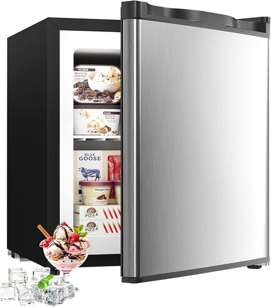 1.1 Cu.ft Mini Freezer - Compact Upright Freezer with 7 Adjustable Thermostat, Removable Shelf, Reversible Single Door, 360°Uniform Cooling Small freezer for Home Office Kitchen Dorm, Silver