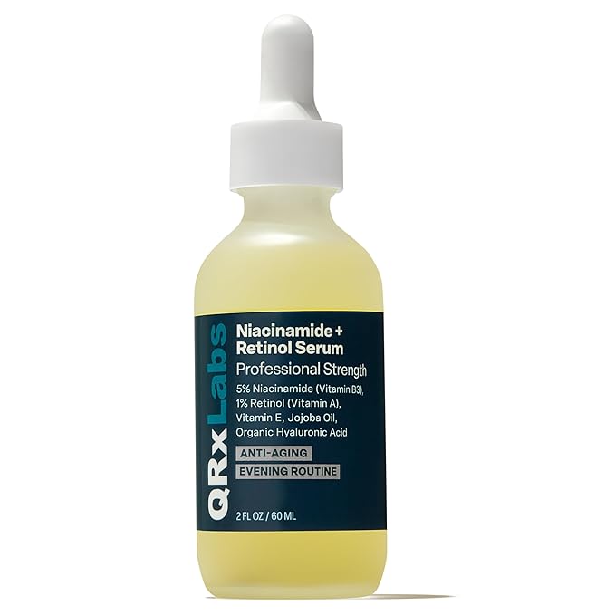 QRxLabs 5% Niacinamide Serum with 1% Retinol & Alpha Arbutin - Anti-Aging Retinol Serum for Face - Pore Minimizer - Dark Spot Remover for Face & Skin Brightening - 2 Fl Oz