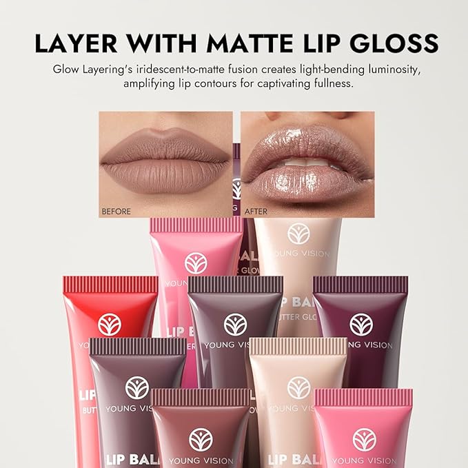 YOUNG VISION Glossy Lip Gloss Hydrating Butter Lip Plumper, Moisturizing Non-stick High Shine Natural Plumping Tinted Lip Gloss Oil for Women with Shine, Korean-Style Lip Gloss Set Bulk