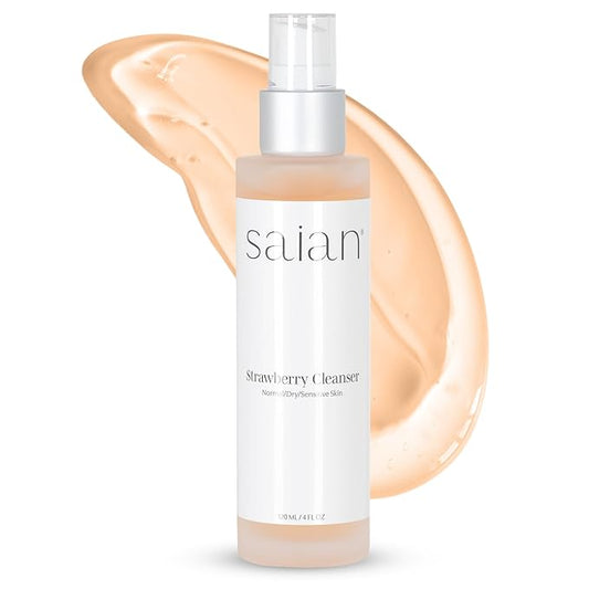 Saian Strawberry Cleanser 4oz – Gentle Daily Facewash & Makeup Remover for Normal, Dry, and Sensitive Skin | Hydrating, Non-Irritating Facial Cleanser | Exfoliating, Moisturizing, Soothing & Purifying