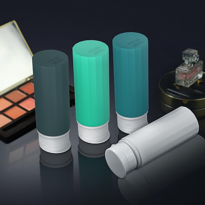 Travel Bottles - 4 Pack TSA Approved Leakproof Silicone Portable Refillable Containers for Shampoo, Conditioner, Body Lotion, Soap (3oz/89ml)