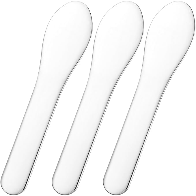 3pcs Mini Metal Makeup Spatula, Reusable Cosmetic Cream Spatulas Spoon, Skincare Scoop Applicator Facial Massage Beauty Tools for Mixing and Sampling Face Eye Cream- Silver