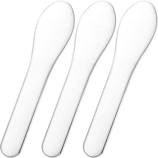 3pcs Mini Metal Makeup Spatula, Reusable Cosmetic Cream Spatulas Spoon, Skincare Scoop Applicator Facial Massage Beauty Tools for Mixing and Sampling Face Eye Cream- Silver