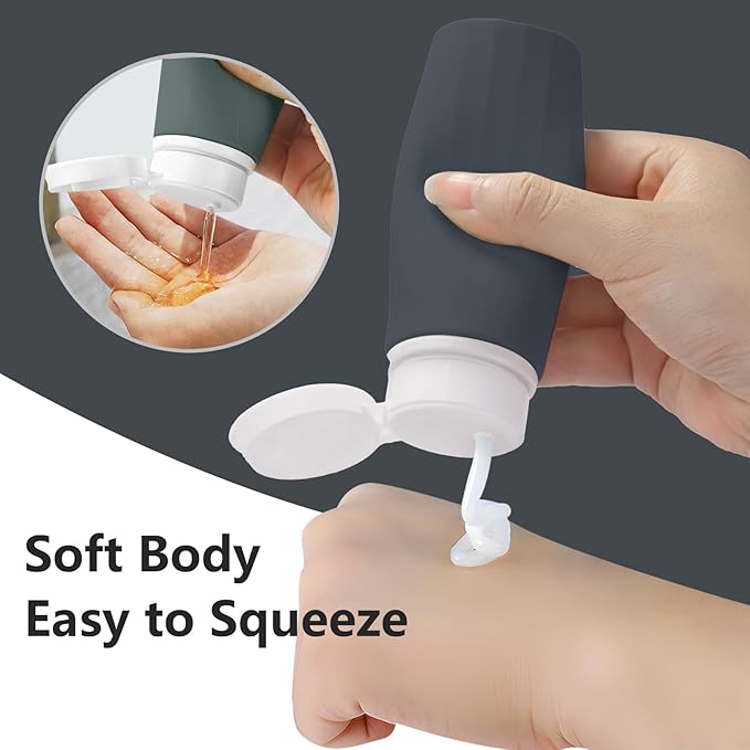 Travel Bottles - 4 Pack TSA Approved Leakproof Silicone Portable Refillable Containers for Shampoo, Conditioner, Body Lotion, Soap (3oz/89ml)