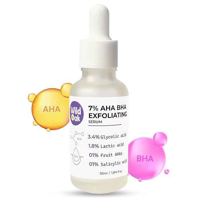 WildOak 7% AHA BHA Peeling Face Serum | 1% Fruit AHA | Skin Exfoliation, Pore Cleansing & Anti-Aging | Great for beginners | 1.01 fl oz