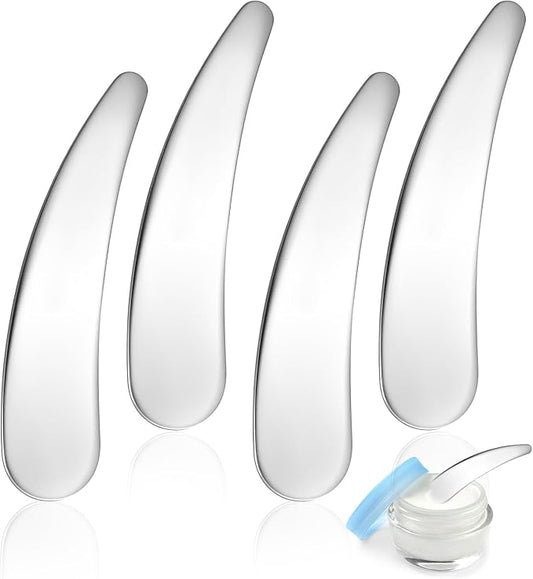4PCS Makeup Spatulas, Mini Metal Cosmetic Spatulas, Reusable Skincare Scoop for Mixing Sampling Cream Eye Face