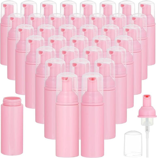 35 Pack Plastic Foam Bottles Travel Soap Dispenser Bottles with Pump Mini Liquid Foaming Soap Bottles for Refillable Hand Sanitizer Lash Cleanser Shampoo Castile Pink(2 oz)