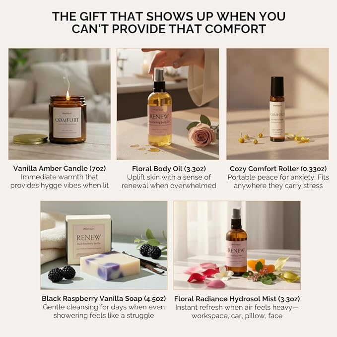 Thinking of You Gifts for Women | Sympathy Gift Basket with Candle, Body Oil, Soap, Mist, Roller. Care Packages for Women, Unique Bereavement Gifts, Hug in a Box, Condolences Gift Basket for Loss.