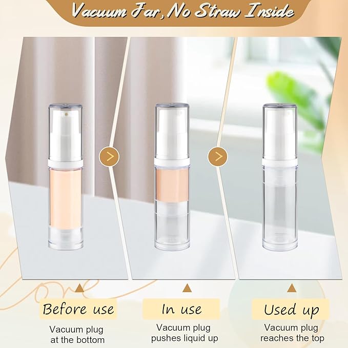 30Pcs 5ml Clear Vacuum Lotion Pump Bottles without Straw Empty Refillable Airless Cream Jars Mini Cosmetic Containers for Essense Foundation Gel Moisturiser,2 Pipettes,1 Funnel