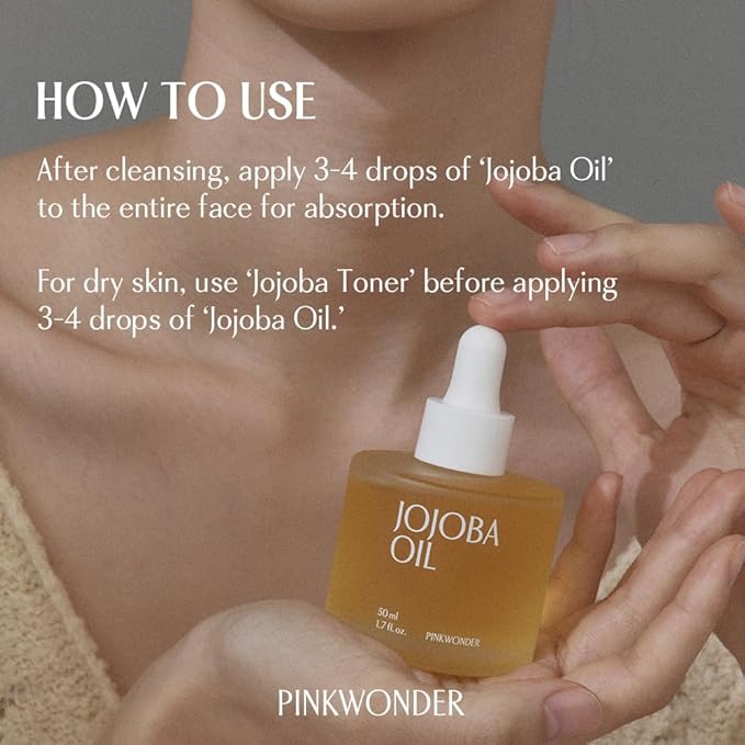 PINKWONDER USDA Organic Jojoba Oil | 100% Pure, Cold-Pressed Oil for Face & Facial Care, Gua Sha | Non-Greasy Korean Skin Care for Women 1.69oz (50ml)