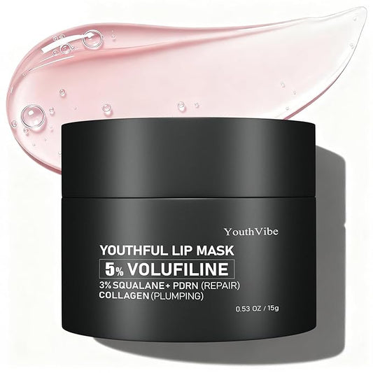 YouthVibe Lip Sleeping Mask Overnight Moisturizing - 5% Volufiline™, Squalane, Shea Butter, PDRN & Collagen Hydrating Lip Mask for Dry, Flaky Lips