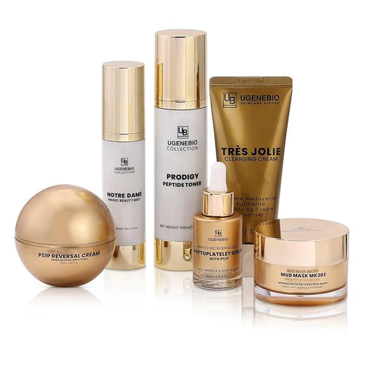 Premium Skincare System – 6-in-1 Complete K-Beauty Set with Cleansing Cream, Mud Mask, Serum, Reversal Cream, Peptide Toner & Beauty Mist