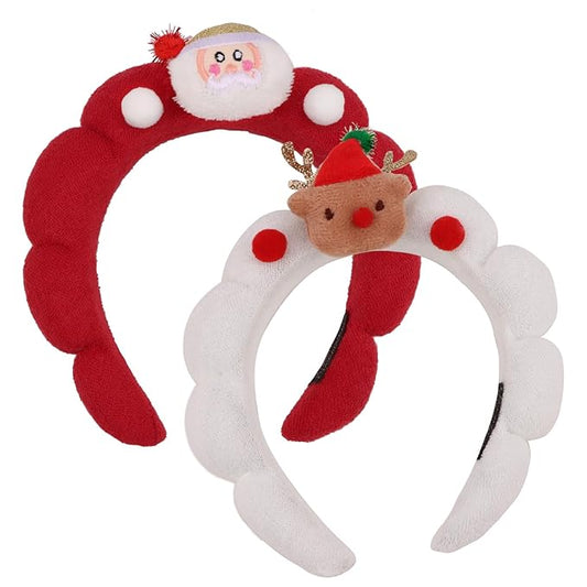 WHAVEL 2 Pack Christmas Headband for Washing Face,Get Ready Headband Soft Terry Cloth Headbands Puffy Hair Band for Face Washing, Skincare, Makeup