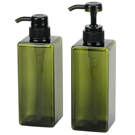 Yebeauty Pump Bottle Dispenser, 17oz 500ml Empty Plastic Shampoo Pump Dispenser Shower Hand Soap Dispenser Refillable Liquid Containers for Conditioner Body Wash, Bathroom Kitchen, 2 Pack Green