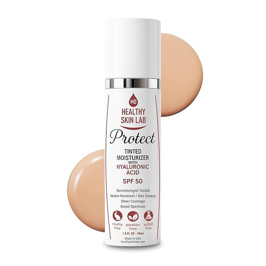 Healthy Skin Lab Protect Tinted Moisturizer & Mineral Sunscreen SPF 50, Anti-Aging, Lightweight Makeup With Broad Spectrum UV Protection + Hyaluronic Acid, Dermatologist-Tested, All Skin Types, 1.8 oz