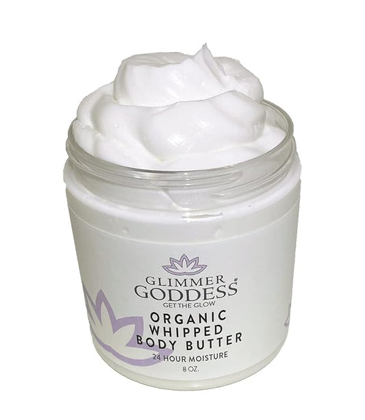 GLIMMER GODDESS Organic Whipped Body Butter for Women - Moisturizer Cream with Shea & Cocoa Butter, Almonds & Coconut Oil - Coconut, 8oz