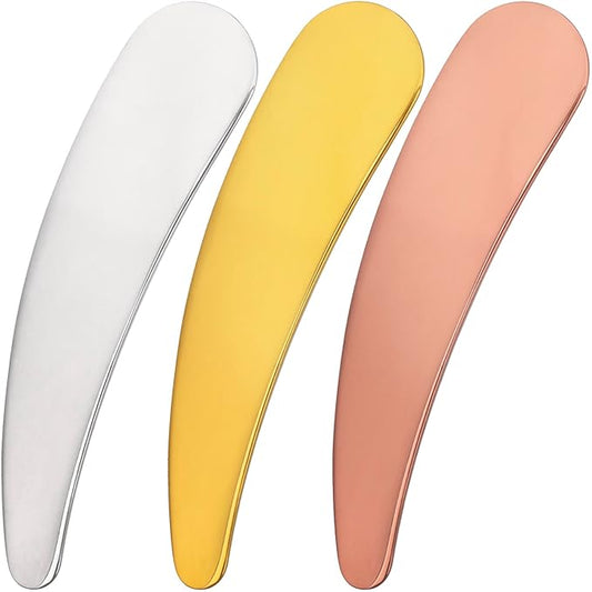 3pcs Mini Metal Makeup Spatula, Reusable Cosmetic Cream Spatulas Spoon, Skincare Scoop Applicator Facial Massage Beauty Tools for Mixing and Sampling Face Eye Cream- Silver & Gold & Rose Gold