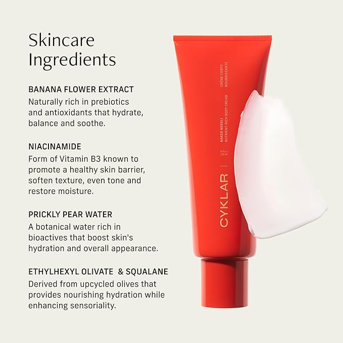 CYKLAR Nutrient Rich Body Cream. Naked Neroli Nourishing Moisturizer with Niacinamide and Banana Flower Extract. Deep Hydration, Thick Body Lotion, Dry Skin Cream for Women and Men, 8 Fl Oz