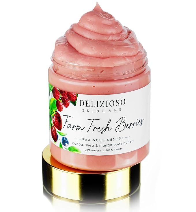 Farm Fresh Berries 100% Natural & Vegan Raw Nourishment Body Butter - Cocoa, Shea & Mango Butter - Rich, Quick Absorbing Moisturizer For Full Body, Hands & Feet - Handmade, Cruelty Free, with Organics